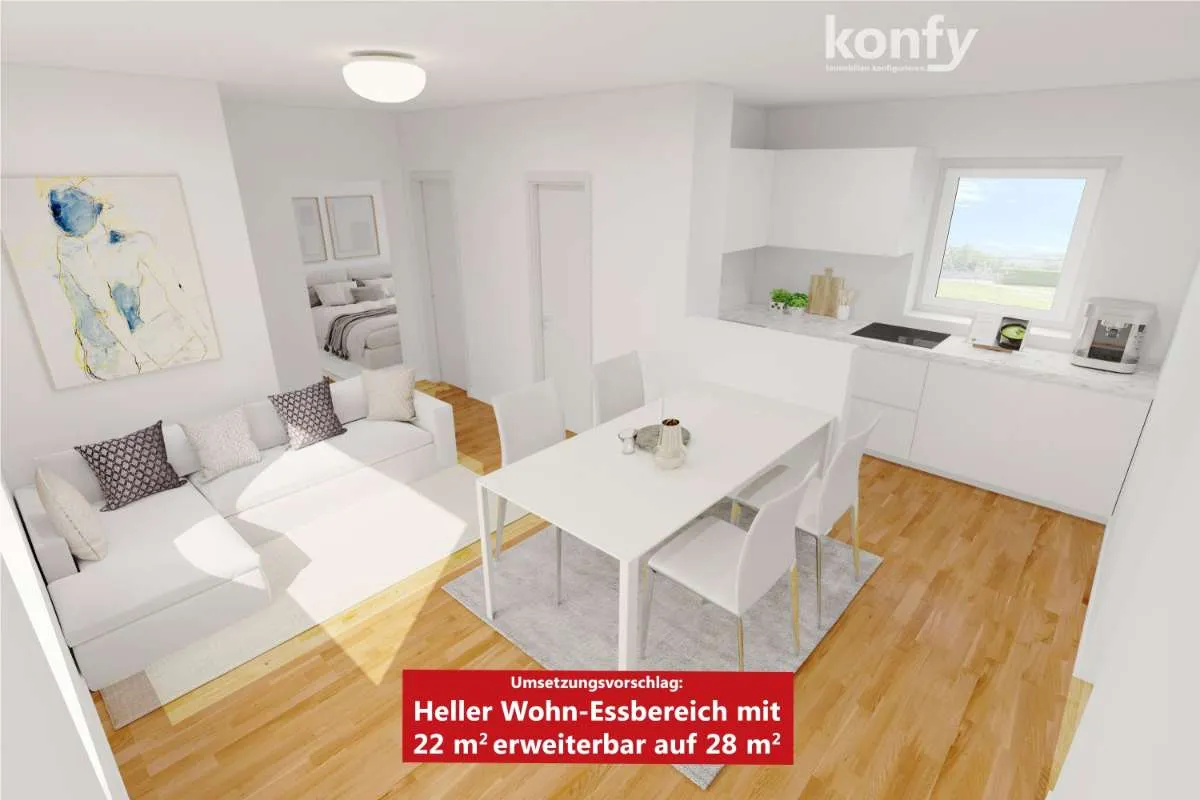 Absolute Ruhelage am Stadtrand zu Graz mit eigenem Pool, ca. 1000 m² Grundstück, erweiterbarer Wohnfläche und eigener Garage: Bis zu 4 Zimmer, Fernwärme! - Ansicht 2