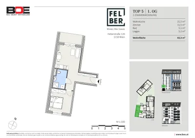 2-Zimmer-Wohnung kaufen in Wien – 43,3 m², € 249.800 – Bild 3 von 3