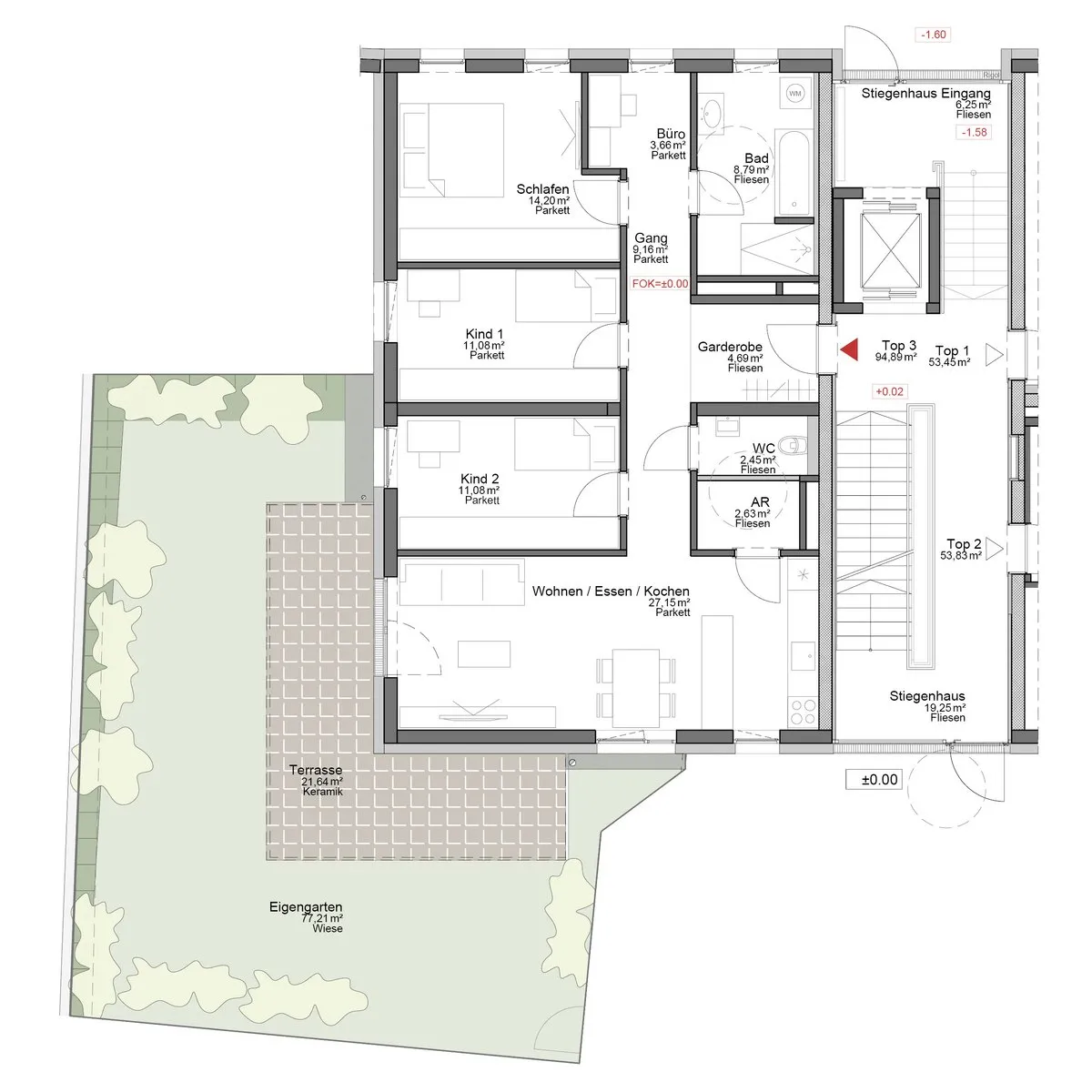 LINZ RÖMERBERG: Moderne 4-Zimmer-Gartenwohnung inkl. TG-Stellplatz zu verkaufen! - Ansicht 2