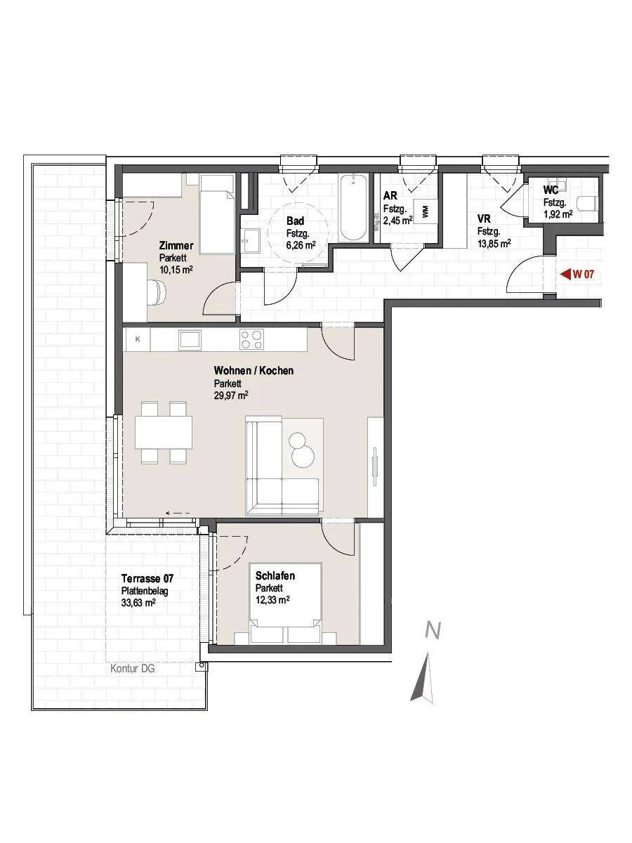 Buchenauweg W7 | Exklusive 3-Zimmer Neubauwohnung mit großer Südwest-Terrasse - Ansicht 3