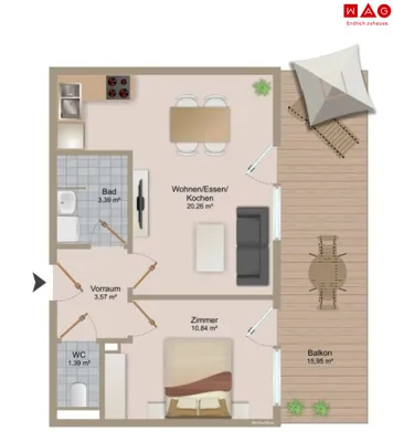 1-Zimmer-Wohnung mieten in Graz – 39,24 m², € 662 – Bild 8 von 10