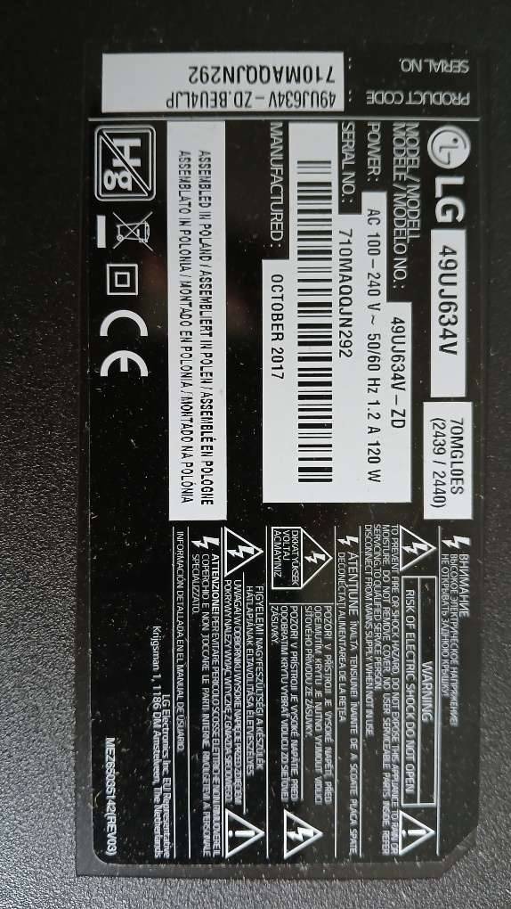 LG49UJ634V-ZD49"127cmUHDQLEDSMARTTVKOMPLETTCHASSISINKLBACKLIGHT100%INORDNUNGDADISPLAYBRUCH:INKLLAUTSPRECHERSTANDFÜSSELEDBACKLIGHT:NICHTRAUCHERHAUSHALT
