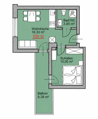 2-Zimmer-Wohnung mieten in Gmunden – 30 m², € 675 – Bild 5 von 5