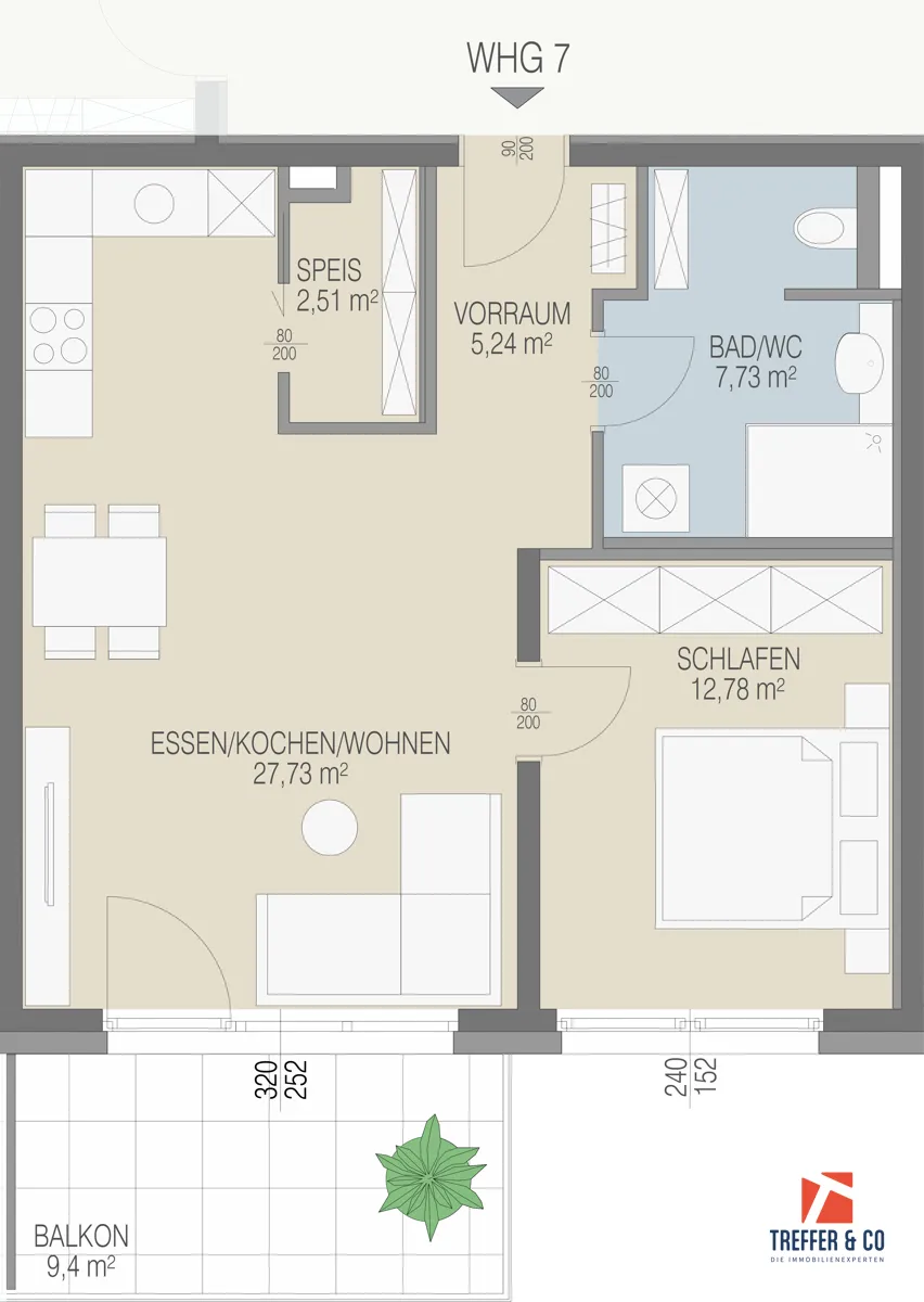 Top 7 - Helle 2-Zimmer-Wohnung mit Balkon und durchdachtem Grundriss - Ansicht 3