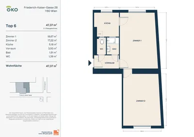 2-Zimmer-Wohnung mieten in Wien – 47,37 m², € 645 – Bild 2 von 8