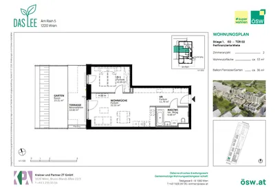 2-Zimmer-Wohnung mieten in Wien – 53,07 m², € 1.071