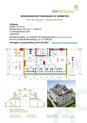 3-Zimmer-Wohnung mieten in Sankt Pölten – 74 m², € 850