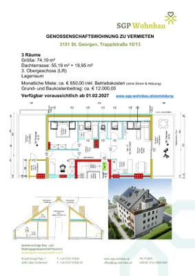 3-Zimmer-Wohnung mieten in Sankt Pölten – 74 m², € 850 – Bild 2 von 6