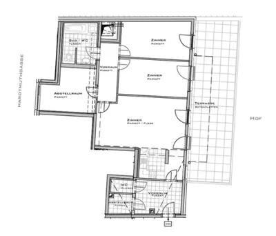 UNBEFRISTET, Hardtmuthgasse, 106 m2 Neubau mit 41 m2 Terrasse, 4 Zimmer, Küche, Wannenbad, Parketten, Ruhelage – Bild 3