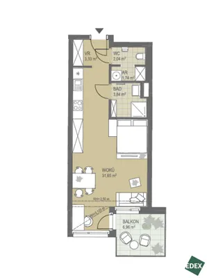 2-Zimmer-Wohnung mieten in Wien – 42 m², € 853 – Bild 9 von 9