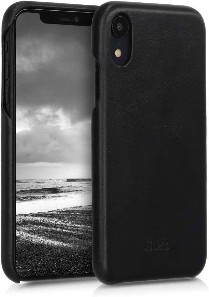 Apple iPhone X - kalibri Protective Case, Echtleder Hard Cover Case Hülle in schwarz