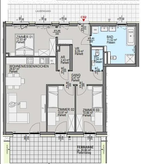 Luxuriöse Neubauwohnung mit großzügigem Eigengarten in Graz! - Ansicht 2