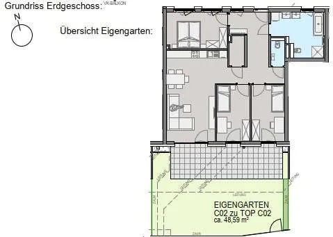 Luxuriöse Neubauwohnung mit großzügigem Eigengarten in Graz! - Ansicht 3