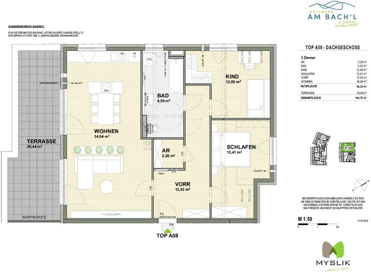 "Am Bach'l Hallwang" 3-Zi.-Dachterrassenwohnung - Ansicht 2