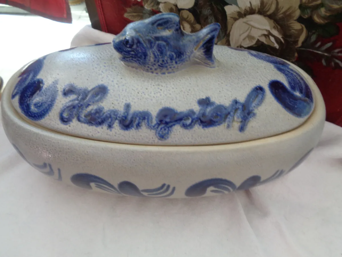 Heringstopf - Steingut - grau-blau -, € 20,- (4982 Obernberg am Inn)