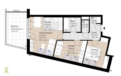3-Zimmer-Wohnung mieten in Baden – 58,78 m², € 1.082 – Bild 13 von 16