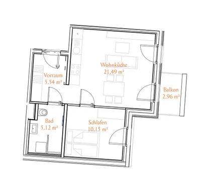2-Zimmer-Wohnung mieten in Salzburg Stadt – 42,3 m², € 1.200 – Bild 7 von 9