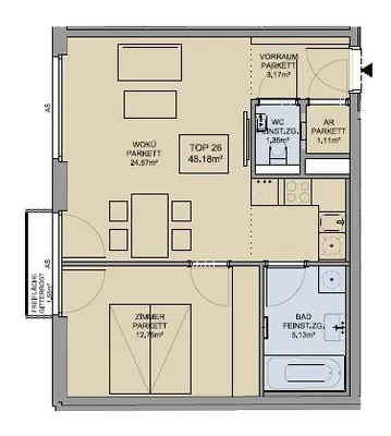 2-Zimmer-Wohnung mieten in Wien – 48,18 m², € 850 – Bild 5 von 5