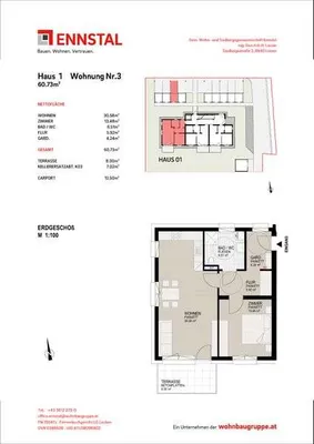 2-Zimmer-Wohnung mieten in Leoben – 60,73 m², € 885 – Bild 2 von 2