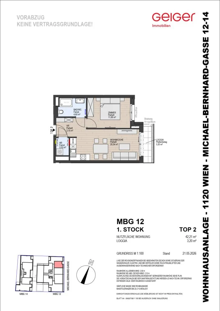 2-Zimmer Wohnung mit Einbauküche - Top 12.02 - Ansicht 2