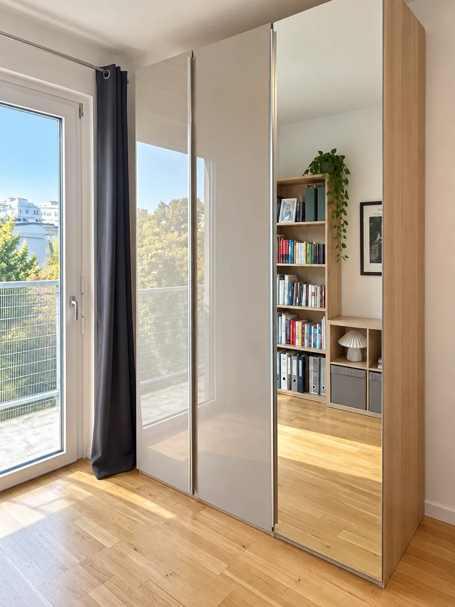 IKEA PAX Kleiderschrank 150 × 236 cm mit Spiegel, Schubladen & Innenausstattung, € 200,- (1110 Wien)