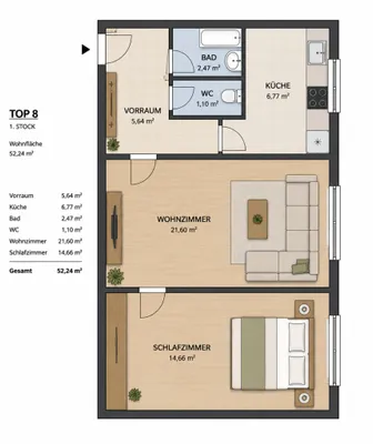 2-Zimmer-Wohnung kaufen in Wien – 52,24 m², € 249.000 – Bild 6 von 6