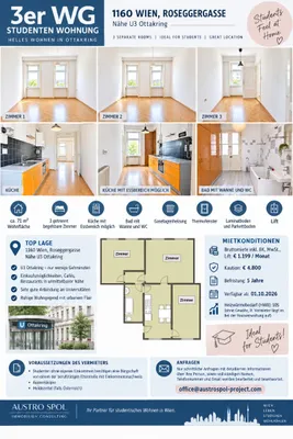 1160 Wien | Studenten 3er-WG | 3 getrennte Zimmer | Nähe U3 Ottakring | ab 01.10.2026
