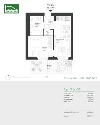 2-Zimmer-Wohnung mieten in Graz – 38,72 m², € 724 – Bild 15 von 15