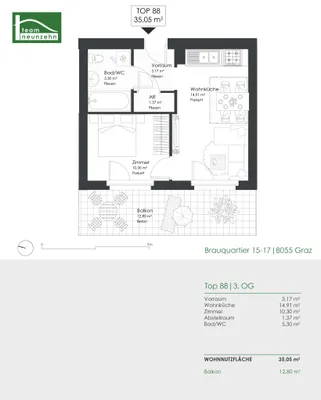 2-Zimmer-Wohnung mieten in Graz – 35,05 m², € 652 – Bild 19 von 19