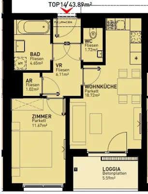 2-Zimmer-Wohnung mieten in Wien – 43,89 m², € 879 – Bild 12 von 12
