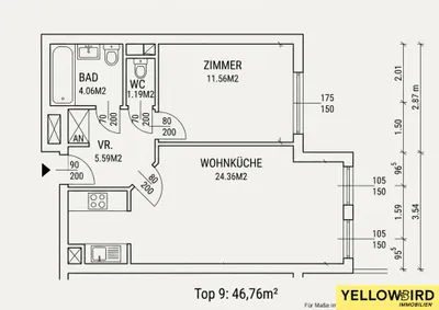 2-Zimmer-Wohnung mieten in Wien – 46,76 m², € 905 – Bild 13 von 13
