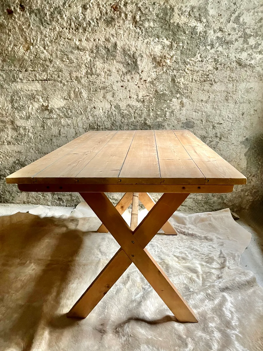 Vintage flexibler, urbaner & sehr stabiler Tisch, Schreibtisch, Esstisch, Heurigentisch, mit abnehmbarer Tischplatte (140x80x80 hoch), € 299,- (1080 Wien)