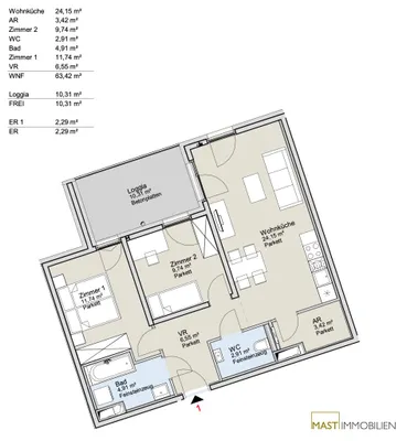 3-Zimmer-Wohnung kaufen in Wien – 63,42 m², € 335.000 – Bild 18 von 21