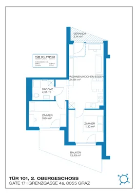3-Zimmer-Wohnung mieten in Graz – 50,41 m², € 684 – Bild 2 von 10