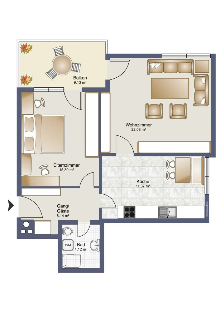 Grosse 2-Zimmer-Balkonwohnung in Lustenau - ideal für Singles & Paare - View 2