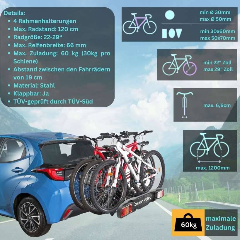 E-Bike Fahrradtrger fr 4 Fahrrder, abschliebar, klappbar fr  Anhngerkupplung mit Quick-Lock, Aurilis Discovery 4, AHK Hecktrger,   375,- (4320 Perg) - willhaben