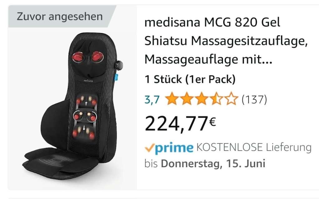 (verkauft) Massagegerät Medisana MCG 820 Gel Shiatsu Massagesitzauflage,  Massagegerät