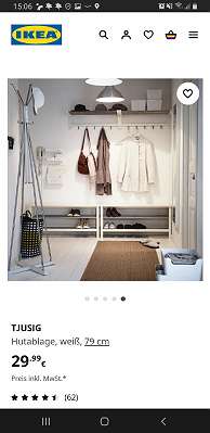 IKEA TJUSIG Hutablage in WEIß Wandgarderobe Garderobe Flurgarderobe NEU &  OVP