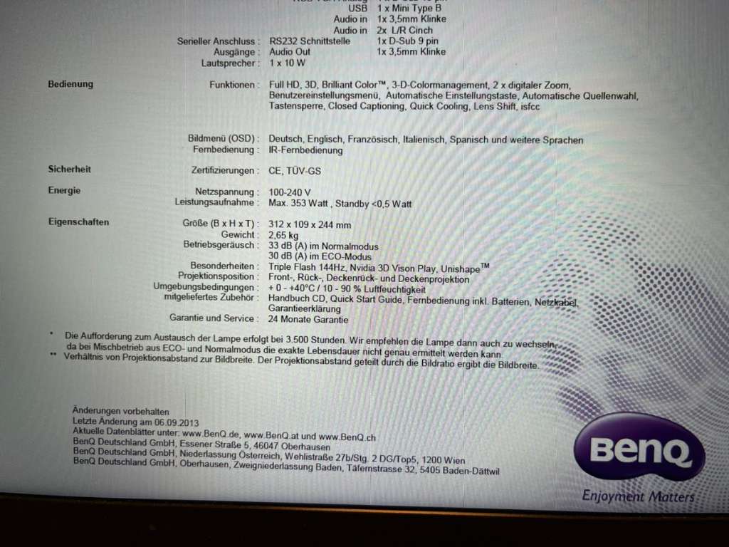 Beamer - BenQ W1070, € 150,- (4810 Gmunden) - willhaben