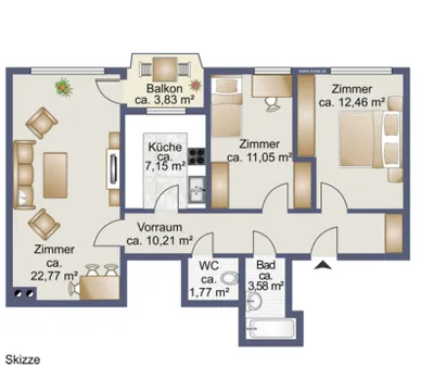 Balkonwohbunung mit 3 Zimmer PRIVAT – Bild 2