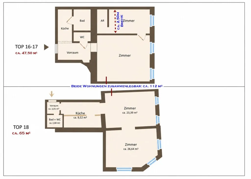 ++NEU++ Perfekt für Familien oder Anleger! Große 4-Zimmer helle Altbauwohnung ca. 112 m² (derzeit 2 Einheiten) nahe Elterleinplatz und zukünftiger U5 Linie! - Ansicht 2