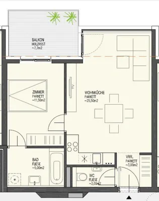 2-Zimmer-Wohnung mieten in Wien – 47 m², € 1.249