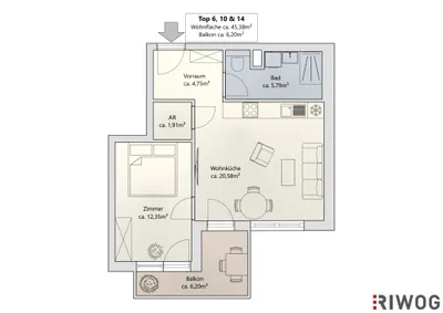 2-Zimmer-Wohnung kaufen in Wien – 45,38 m², € 288.000 – Bild 20 von 21