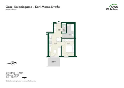2-Zimmer-Wohnung mieten in Graz – 42,3 m², € 787 – Bild 5 von 5
