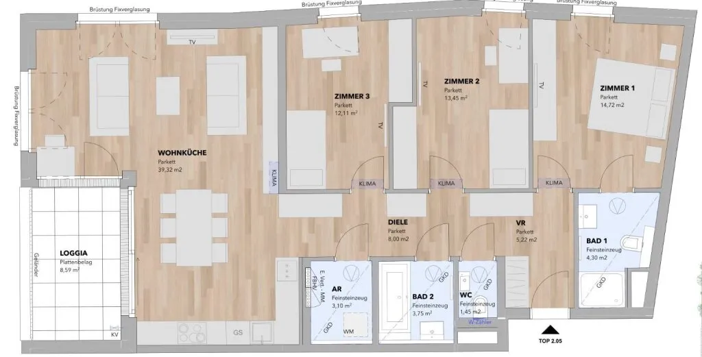 Luxuriöse 4-Zimmer-Wohnung - Top 2.05 - Ansicht 3