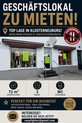 3-Zimmer-Gewerbeimmobilie mieten in Tulln – 72 m², € 1.700