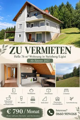 2-Zimmer-Wohnung mieten in Voitsberg – 76 m², € 790 – Bild 1 von 4