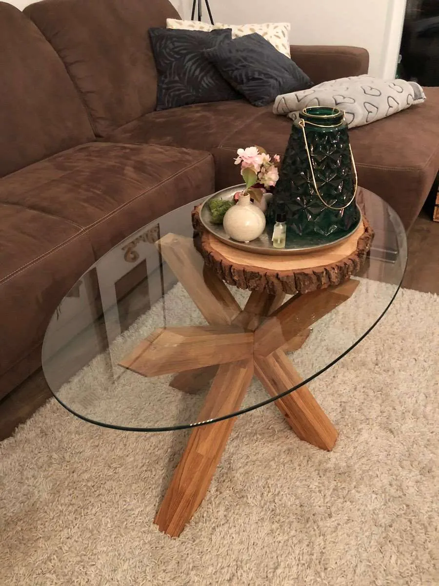 Couchtisch Holz/ Glas oval, € 65,- (2491 Neufeld an der Leitha)