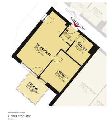 2-Zimmer-Wohnung mieten in Wien – 41,92 m², € 889 – Bild 3 von 3