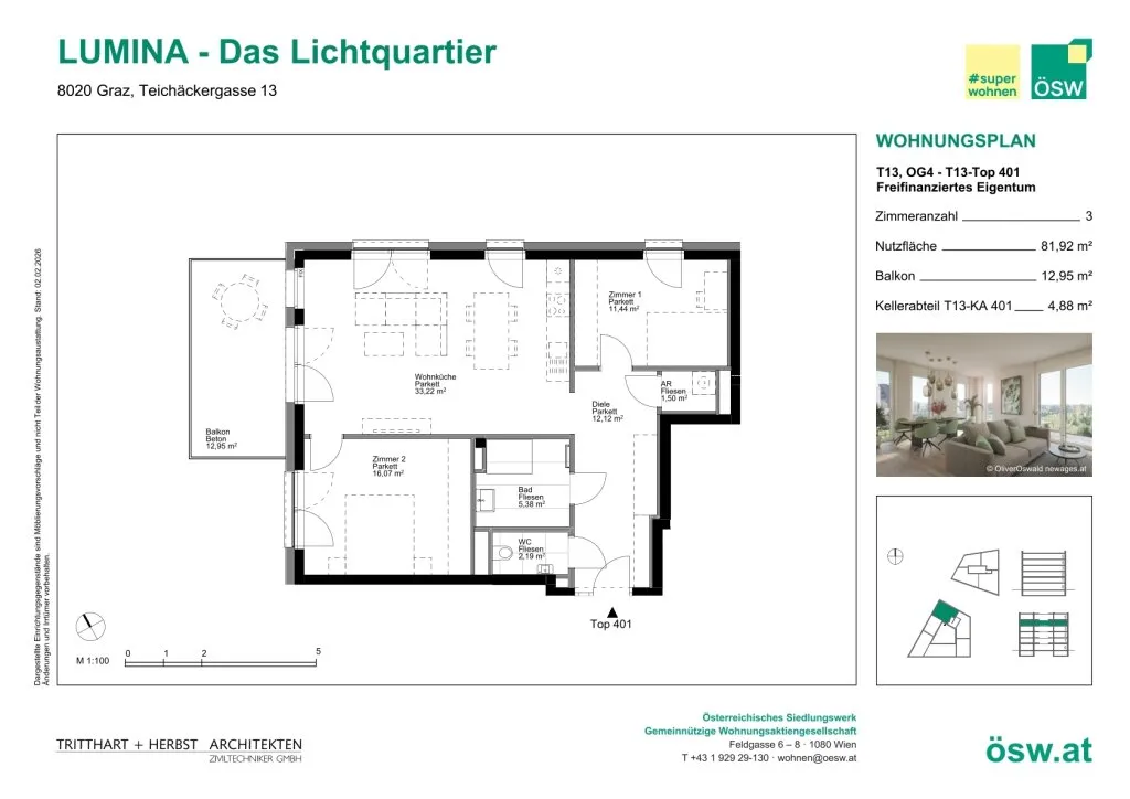 Helle Neubauwohnung mit Freifläche in Top-Lage | LUMINA | Erstbezug - Ansicht 2